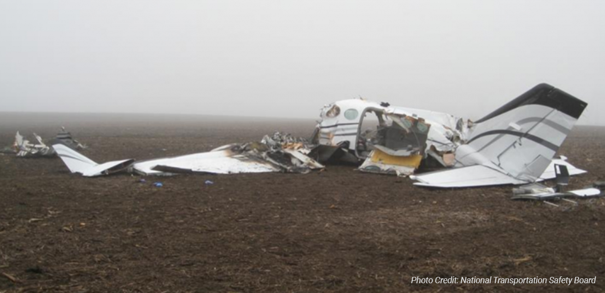 The site of the plane crash in a cornfield about 2 miles from the Central Illinois Regional Airport in Bloomington.
